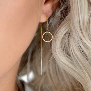 NYLA Threader Earrings • Ear Threader • Long Chain Earrings • Circle Earrings • 14K Gold Fill Earrings • Sterling Silver Earrings • Minimal