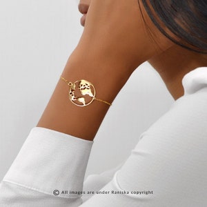 Pulsera de mapa del mundo de plata de ley JET, pulsera con globo terráqueo, regalo de viaje, pulsera de la Tierra, regalo de graduación, joyería para enamorados