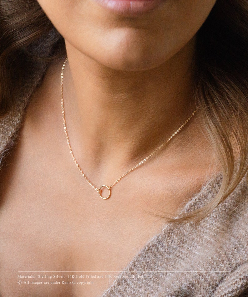 VOGUE Karma Necklace Hammered Eternity Necklace Ring Necklace Simple Gold Necklace Dainty Circle Necklace Gold Necklace Silver image 2