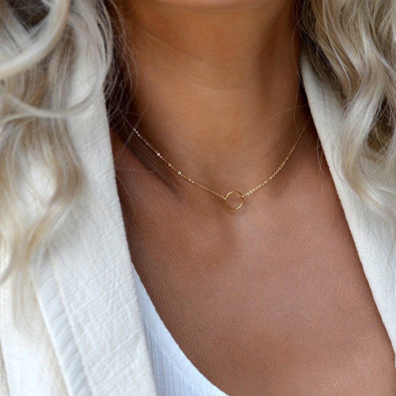 VOGUE Karma Necklace Hammered Eternity Necklace Ring Necklace Simple Gold Necklace Dainty Circle Necklace Gold Necklace Silver image 1