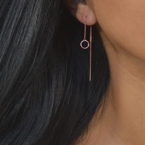 NYLA Threader Earrings • Ear Threader • Long Chain Earrings • Circle Earrings • 14K Gold Fill Earrings • Sterling Silver Earrings • Minimal