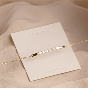 BELLA 14K Solid Gold Ultra Dainty Bar Bracelet Simple Narrow Bar Personalized Initial Bracelet Name Roman Numerals DatesGoldGift image 7