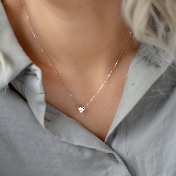 Tiny heart initial sale necklace