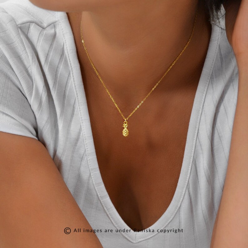 TROPICAL Mini Pineapple Necklace Minimal Delicate 14k Gold Fill Rose Gold Fill Personalized Necklace Initial Pendant Sterling Silver