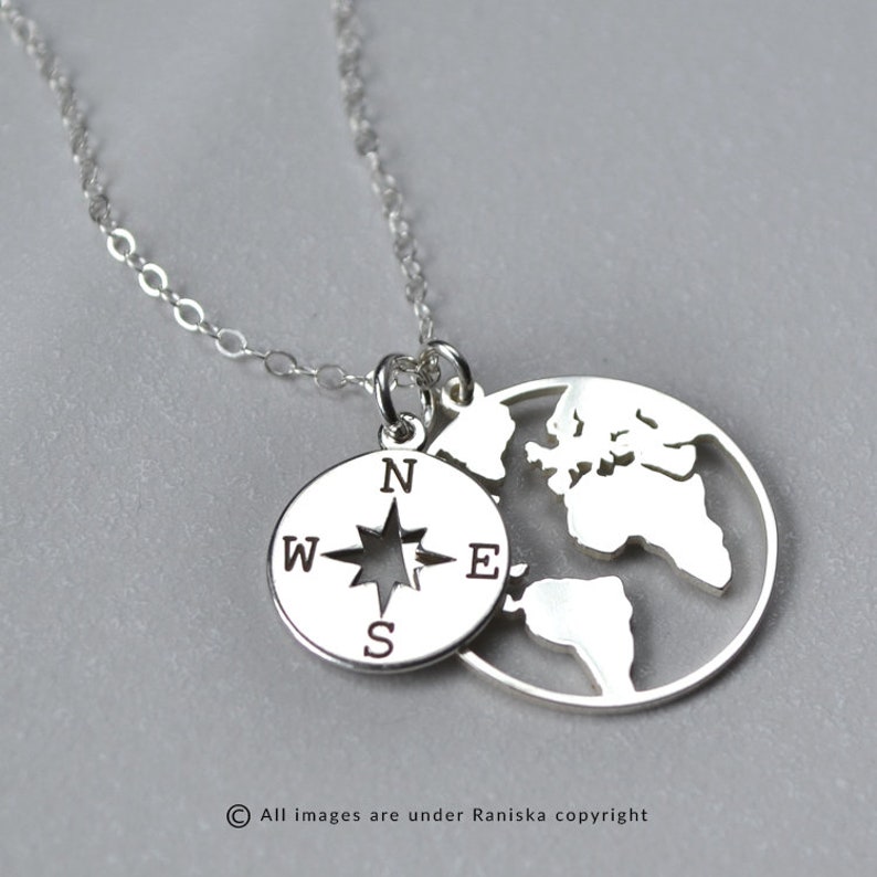 CLEO Sterling Silver World Map & Compass Necklace Earth image 5