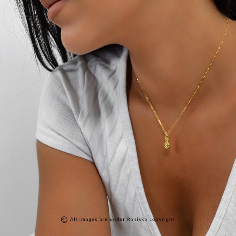 TROPICAL Mini Pineapple Necklace Minimal Delicate 14k Gold Fill Rose Gold Fill Personalized Necklace Initial Pendant Sterling Silver
