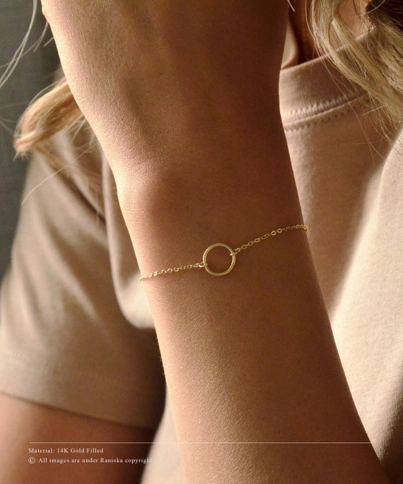 VOGUE 14K Solid Gold Karma Bracelet Small Ring Bracelet Delicate