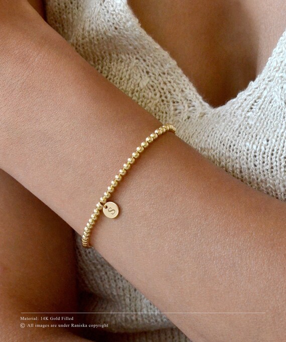 Braccialetto con cuore iniziale in oro massiccio 14K MYA • Delicato braccialetto con iniziale • Bracciale con nome personalizzato • Bracciale con cuore personalizzato • Ciondolo iniziale - Italia