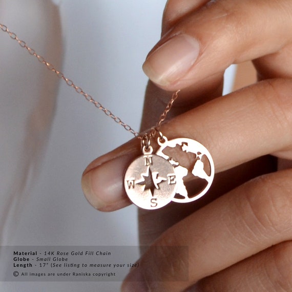 Gold and Rose Gold Traveler Gift Rose Gold Compass Necklace Available in Sterling Silver