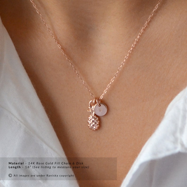 TROPICAL Mini Pineapple Necklace Minimal Delicate 14k Gold Fill Rose Gold Fill Personalized Necklace Initial Pendant Sterling Silver