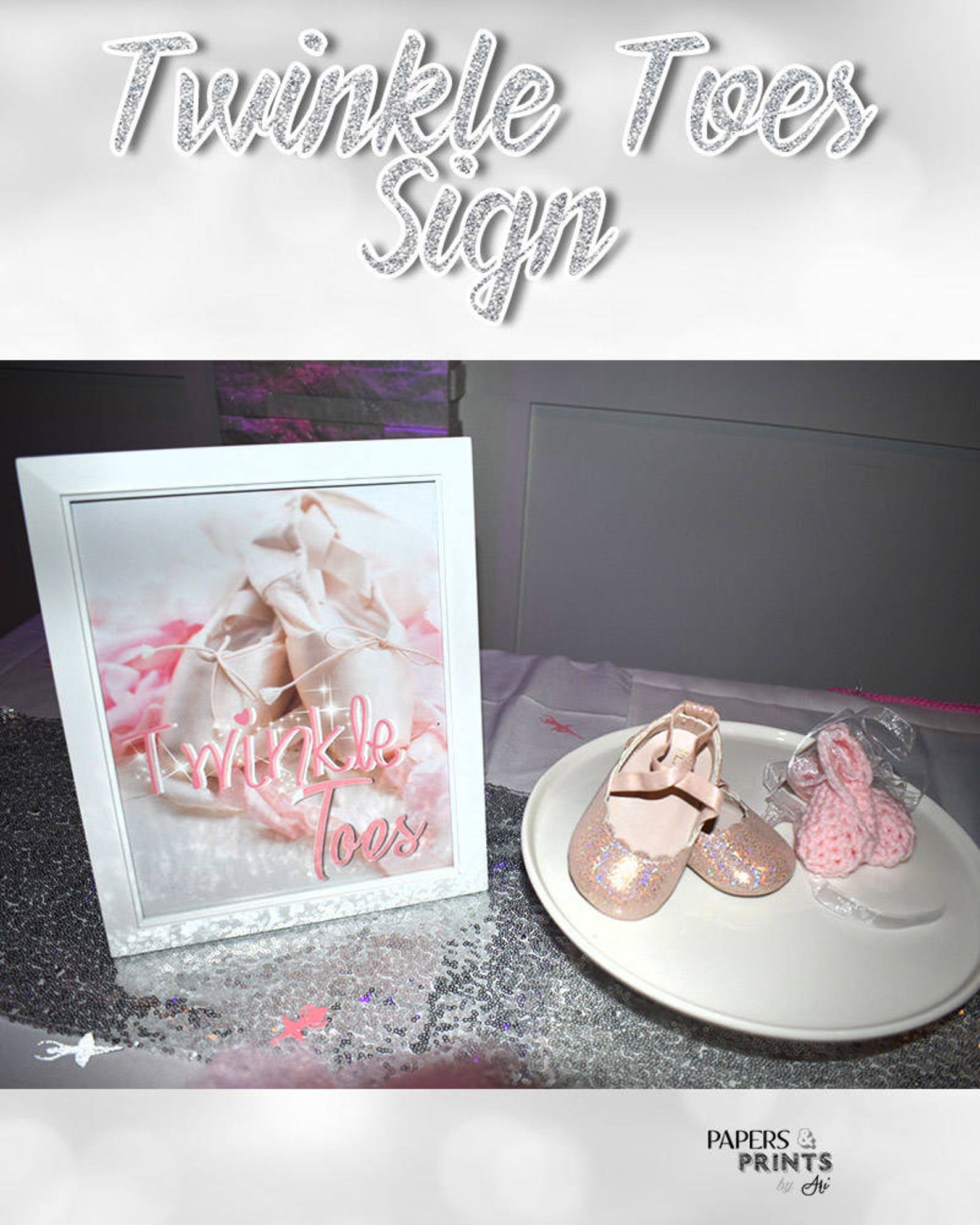 twinkle toes ballerina sign - tutu cute baby shower - pink white - ballerina - ballet shoes - ballet slippers - digital & printa