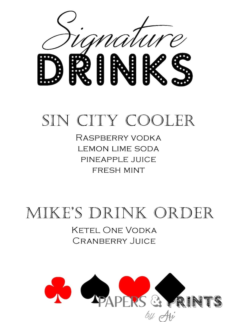 Custom Drink Menu Casino Party Casino Night Etsy