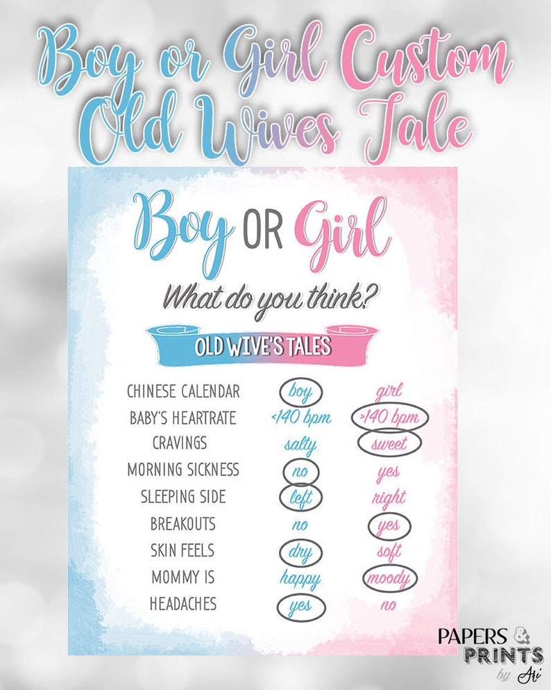 Boy Or Girl Baby Gender Reveal Old Wives Tales Sign Etsy