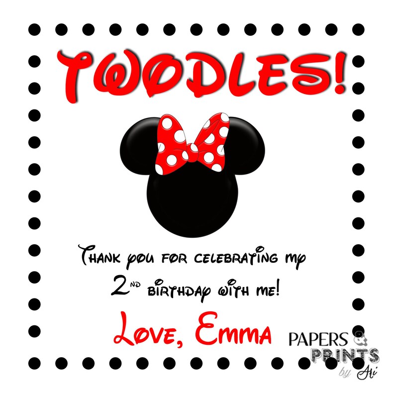 TWODLES Toodles! 2nd Birthday Thank you Tags Thank you Tags Two dles Custom Mickey Mouse Minnie Mouse Party Minnie Mouse