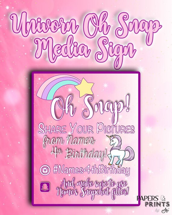 Oh Snap Unicorn Magical Birthday Instagram And Snapchat Media Etsy