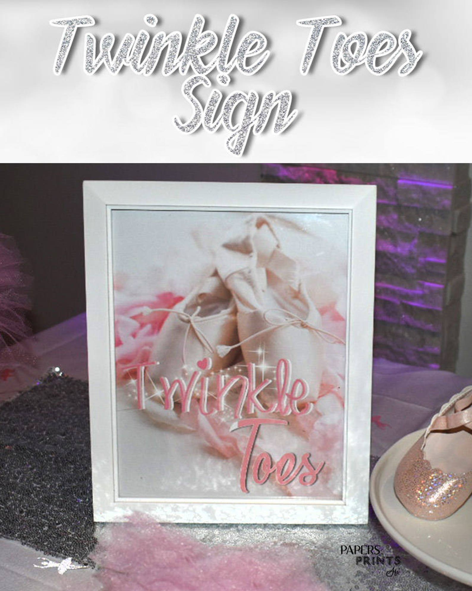 twinkle toes ballerina sign - tutu cute baby shower - pink white - ballerina - ballet shoes - ballet slippers - digital & printa