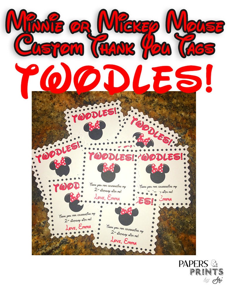TWODLES Toodles! 2nd Birthday Thank you Tags Thank you Tags Two dles Custom Mickey Mouse Minnie Mouse Party Minnie Mouse