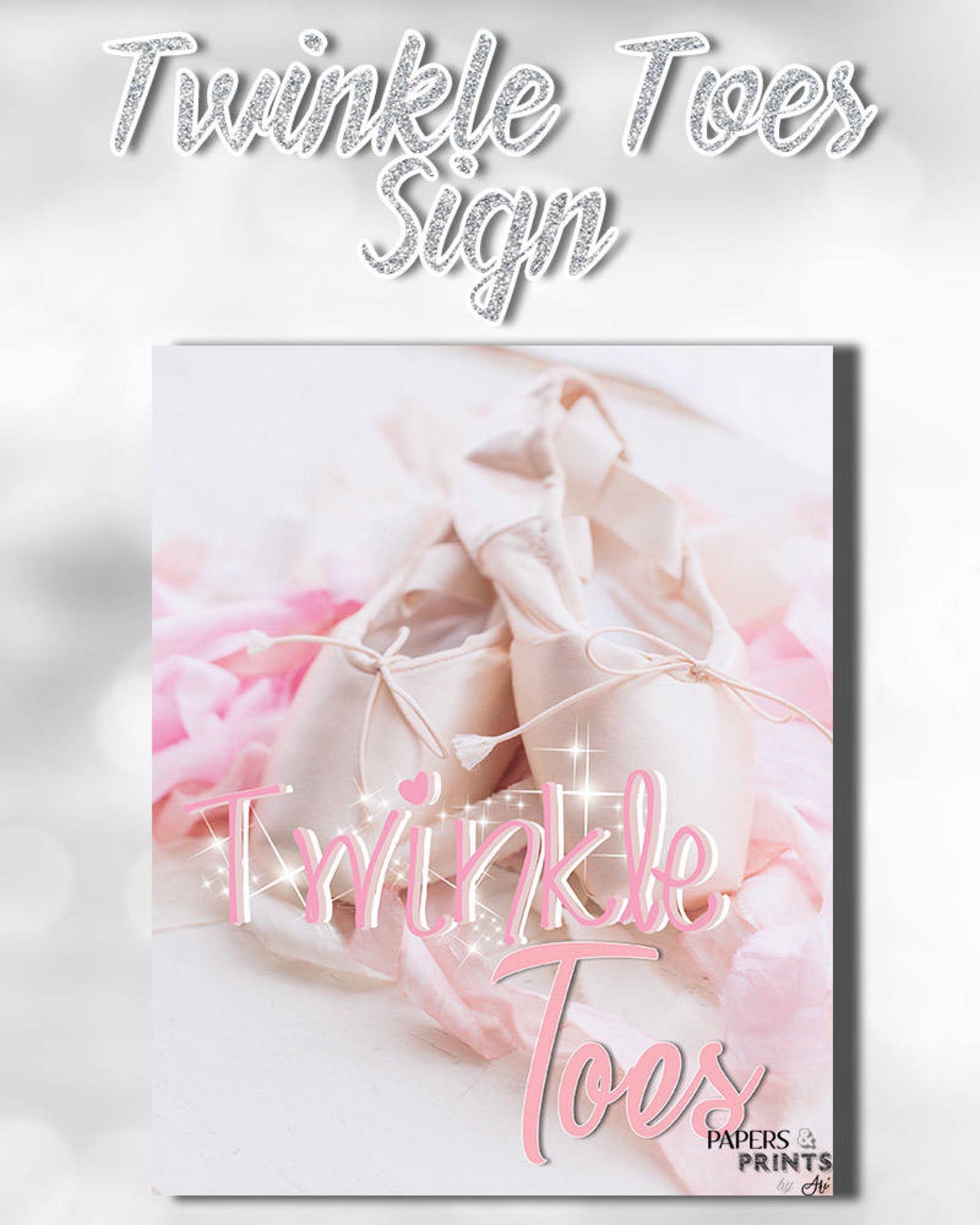 twinkle toes ballerina sign - tutu cute baby shower - pink white - ballerina - ballet shoes - ballet slippers - digital & printa