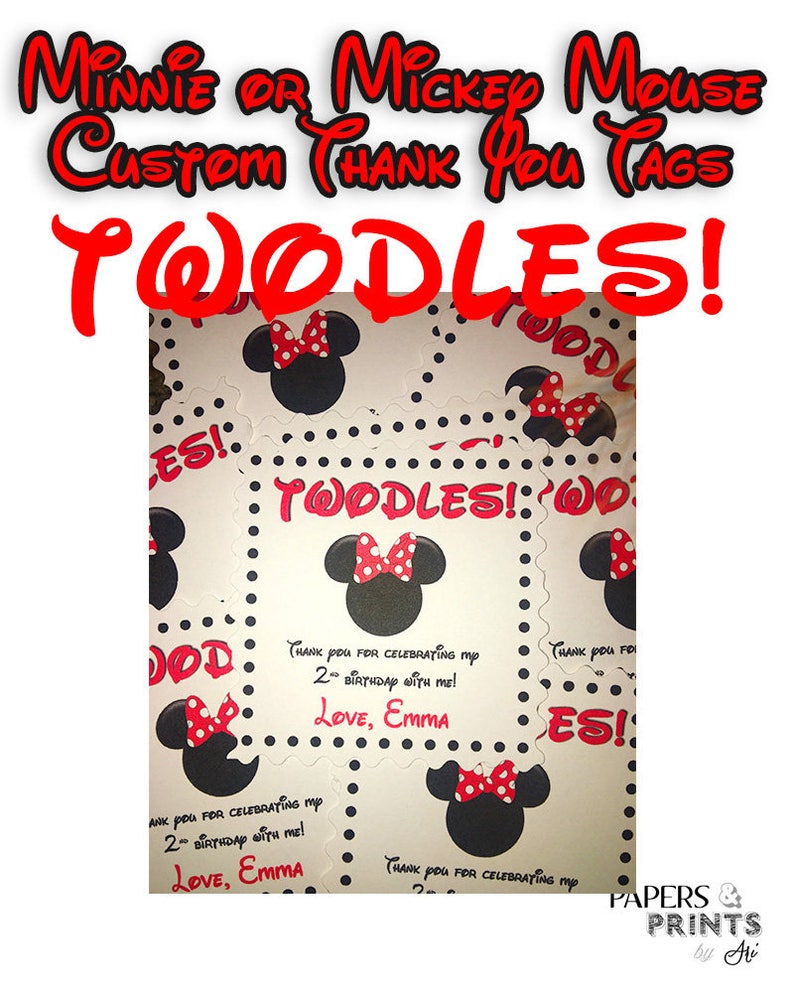 TWODLES Toodles! 2nd Birthday Thank you Tags Thank you Tags Two dles Custom Mickey Mouse Minnie Mouse Party Minnie Mouse