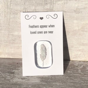 Feathers appear fused glass pocket hug /pebble/ pocket token / thinking of you / love token / memorial gift / with sympathy / letterbox gift