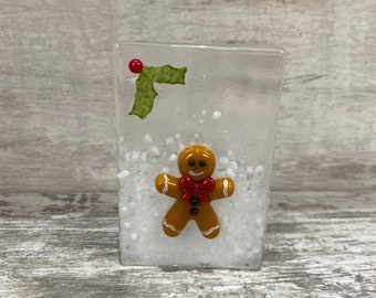 Tea light holder gingerbread man Christmas / fused glass / Christmas gift / candle holder / tea light holder