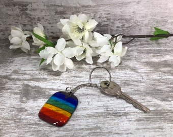 Rainbow fused glass keyring / pride / bag charm / memorial gift / LGTBQ+/ #NHS letterbox gift