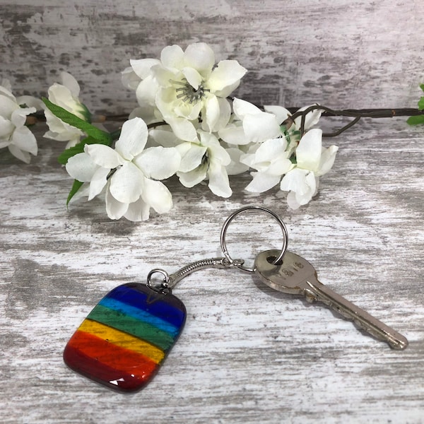 Rainbow fused glass keyring / pride / bag charm / memorial gift / LGTBQ+/ #NHS letterbox gift