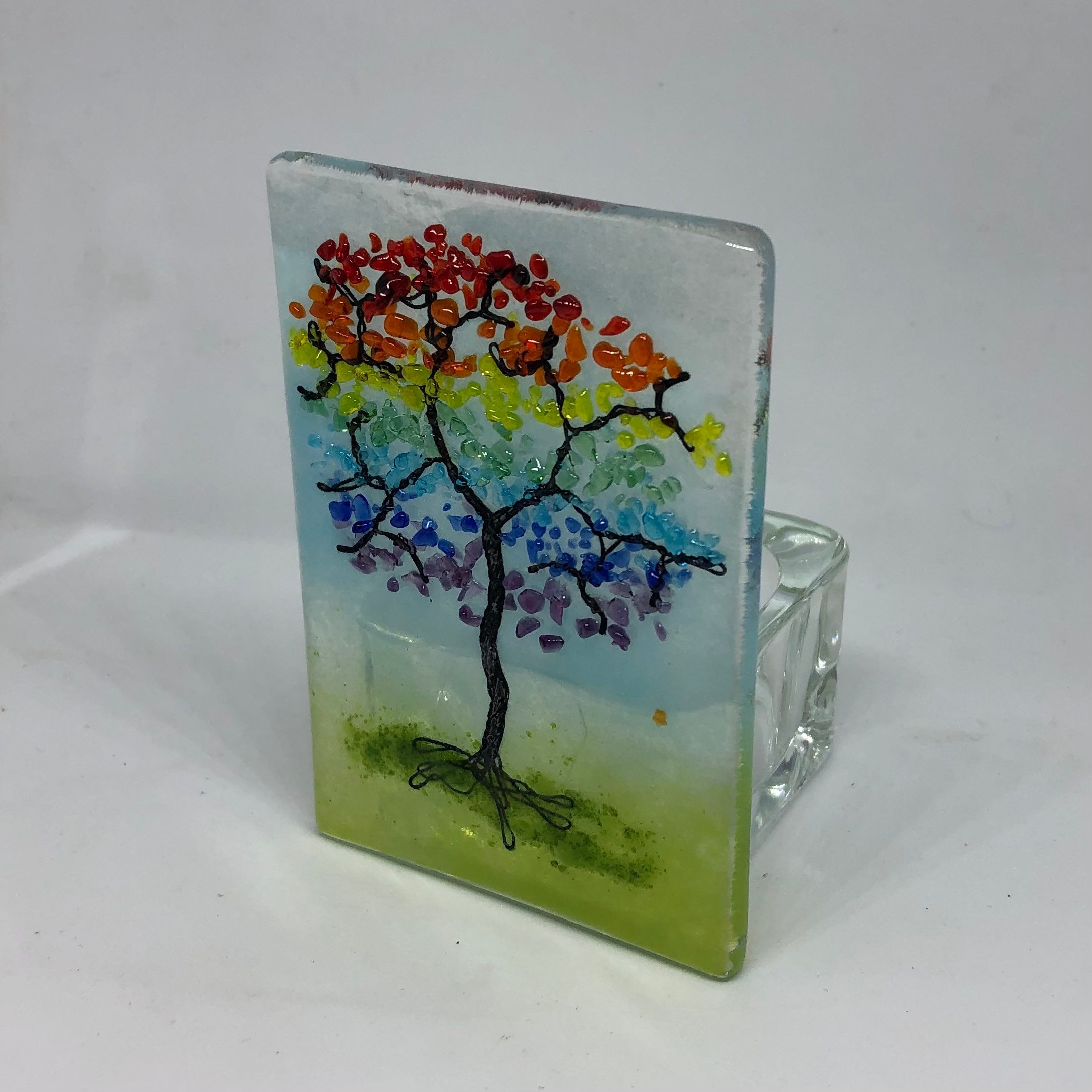 Glass Rainbow Tree Tea Light / Tree of Life / Fused Glass / Etsy UK