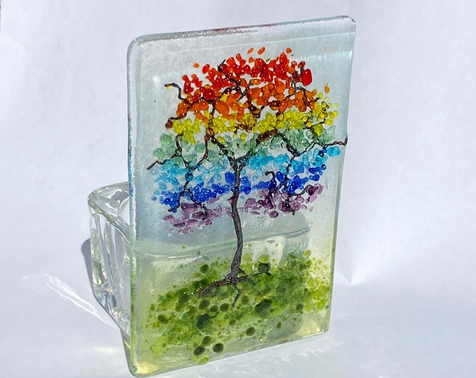 Glass Rainbow Tree Tea Light / Tree of Life / Fused Glass / Etsy UK