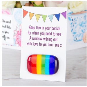 Pocket hug rainbow fused glass,with love / pocket hug pebble / pride / thinking of you / pocket token / memorial gift / rainbow gift/ LGBTQ+