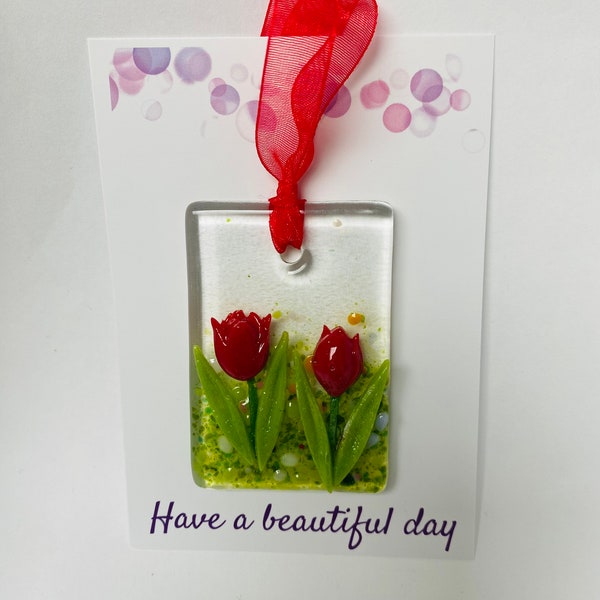 Tulip fused glass sunflowers sun catcher /Easter / spring letterbox gift / Mother’s Day gift / Birthday card gift / stocking filler /