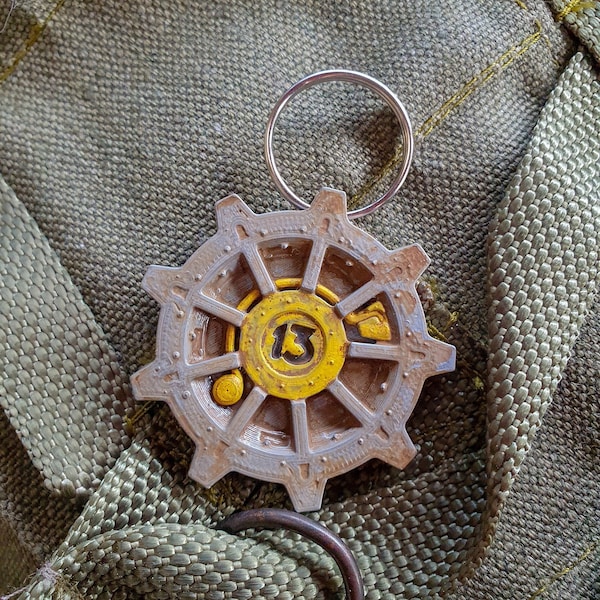 Fallout Vault Door Keychain - Post Apocalyptic Keyring, Tec Jumpsuit Key, Shelter Crypt, Mini Nuke Keyring, Video Game Key Chain, Fallout 76