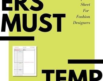 Microsoft Office template for fashion collection; fashion design tools spreadsheet; Cutter's must design templates for clothing tech pack