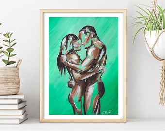 Black Couple, African Art, Black Love, Black Couple Print, African American Art, Black Love Art, Black Queen Art, Black Art, UNFRAMED