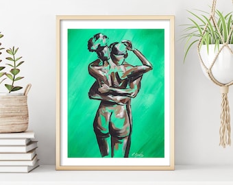 Embrace: Black Couple Bedroom Art Print | Afrocentric Melanin Wall Decor (Fine Art)