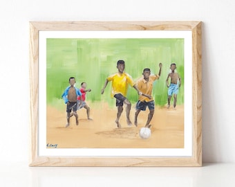 Dipinto di calcio, arte del calcio, stampa africana, pittura africana, bambini africani, decorazione murale africana, arte murale africana, SENZA CORNICE