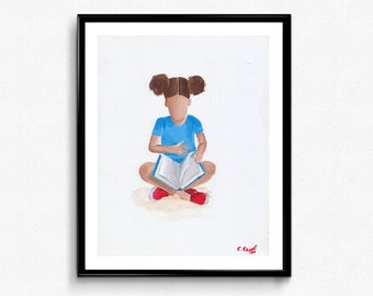 Arte de niña negra, pintura de niña negra, magia de niña negra, arte mural de niña negra, arte afro, arte afroamericano, arte de niños negros, SIN MARCO