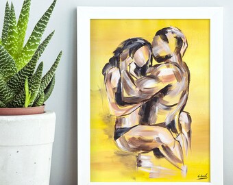 Closed Doors: Black Couple Bedroom Art Print | Afrocentric Melanin Wall Decor (Fine Art)