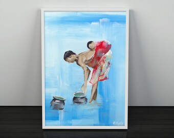African Painting, African Woman Print, Black Woman Art, African Print, Black Love, Africa Art Print, The Nurturer, Black Queen Art, UNFRAMED