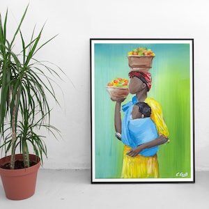 Afrikanische Malerei, Marktverkäufer, afrikanische Kunstdruck, afrikanisches Dekor, afrikanische Frau, afrikanisches Kunstwerk, UNGERAHMT
