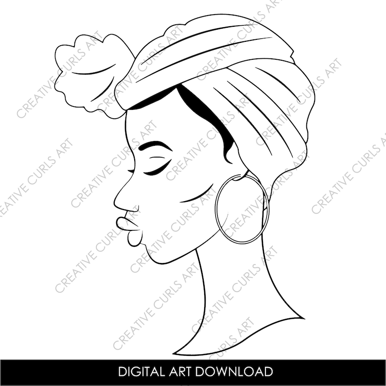 Download Headscarf Outline African American Woman Afro Woman SVG | Etsy