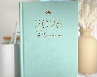 2026 Daily Planner A5 – Sage Green PU Leather, Gold Accents