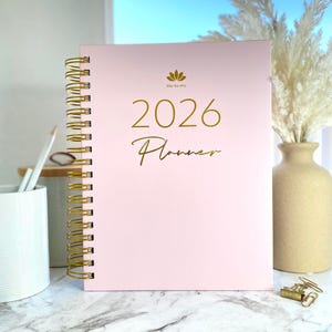 2026 Weekly Spiral Planner - Blush Pink, Week-to-View, Personalized, Gold Accents, Gift for her