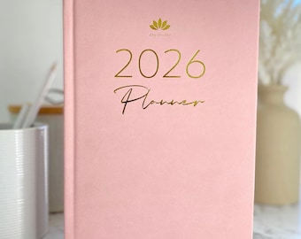 2026 Pink Daily Planner – A5 Day-to-Page PU Leather, Personalized, Gold Accents, Gift for her