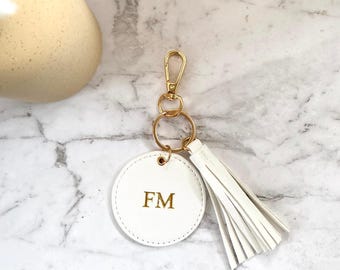 Keyring Personalised, Monogram Key Chain, PU Saffiano Leather