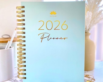 2026 Weekly Spiral Planner – Blush Sage, Week-to-View, Personalized, Gold Accents, Gift for her
