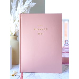 2024 Weekly Planner DUSTY PINK - day-by-day, Elegant 2024 diary, organiser, gift for her, ribbons, monthly, weekly planner book