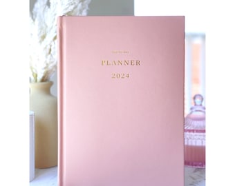 2024 Weekly Planner DUSTY PINK - day-by-day, Elegant 2024 diary, organiser, gift for her, ribbons, monthly, weekly planner book