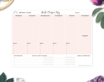 Desktop Weekly Planner Notepad 210x297mm A4 - 50 Undated Tear-Off Pages | Meal Plan | Habit Tracker | Top Priorities | Affirmation | Undated