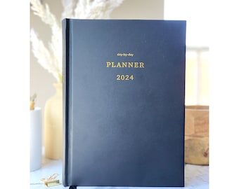 2024 Weekly Planner BLACK - day-by-day, Elegant 2024 diary, organiser, gift , ribbons, monthly, weekly planner book